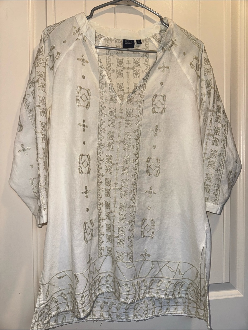 Saks Fifth Avenue Blue Label White Top with Gold Embroidery